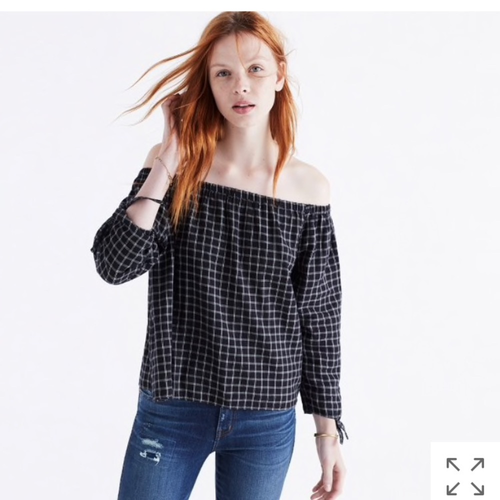 Madewell off the shoulder plaid top